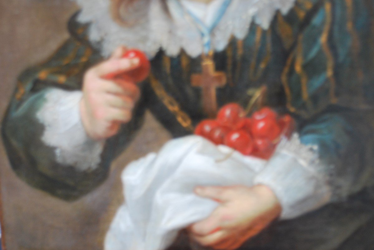 Portrait Of Young Child With Cherries 18th Century School-photo-4