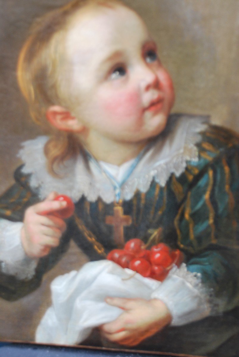 Portrait Of Young Child With Cherries 18th Century School-photo-5