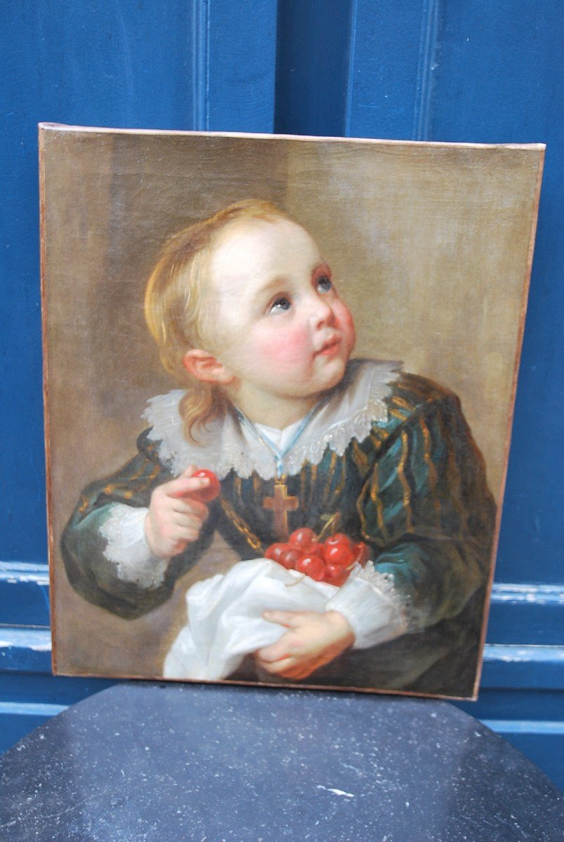 Portrait Of Young Child With Cherries 18th Century School-photo-6