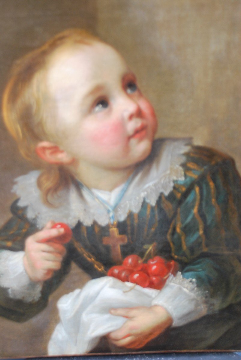 Portrait Of Young Child With Cherries 18th Century School