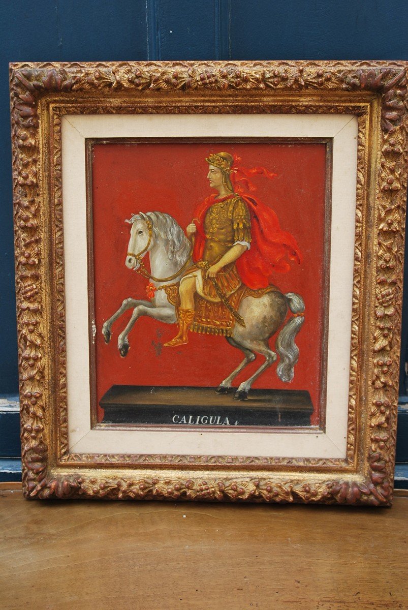 Calugula, Oil On Metal Representing The Emperor Caligula Style XVII