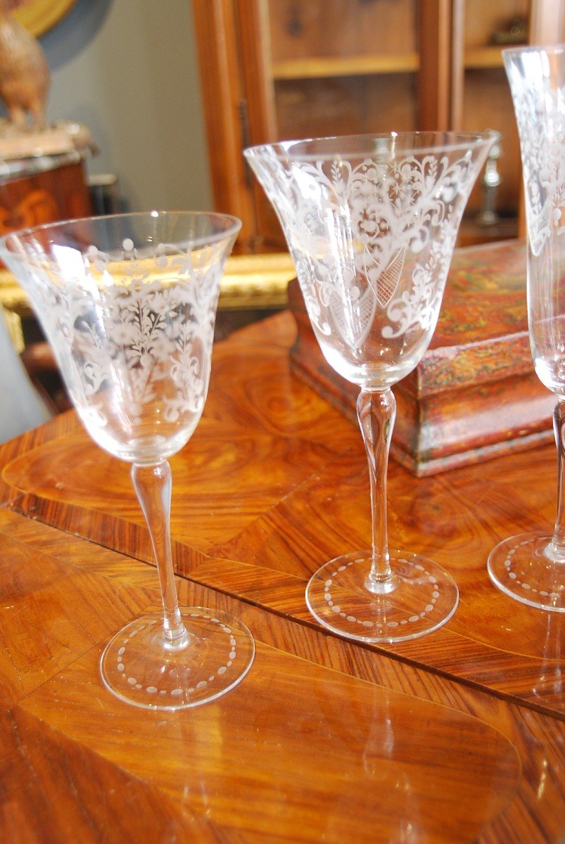 Murano From Genedese Vetri Part Of Services Of 36 Engraved Glasses-photo-3