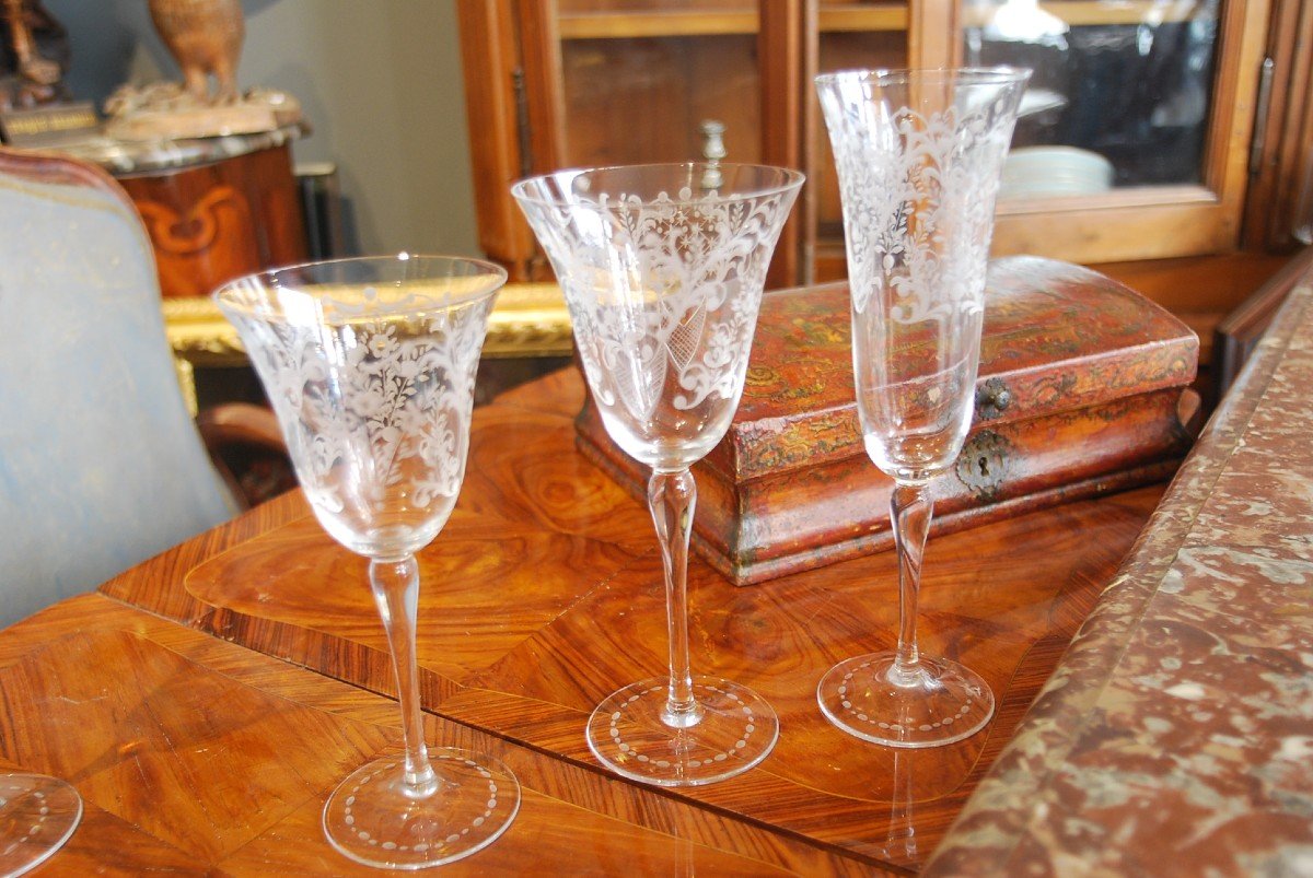 Murano From Genedese Vetri Part Of Services Of 36 Engraved Glasses