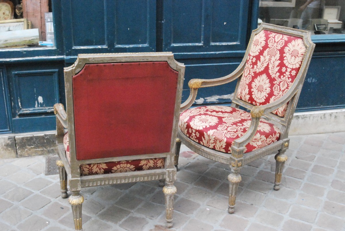 Pair Of Italian Chassis Armchair Louis XVI Style-photo-2