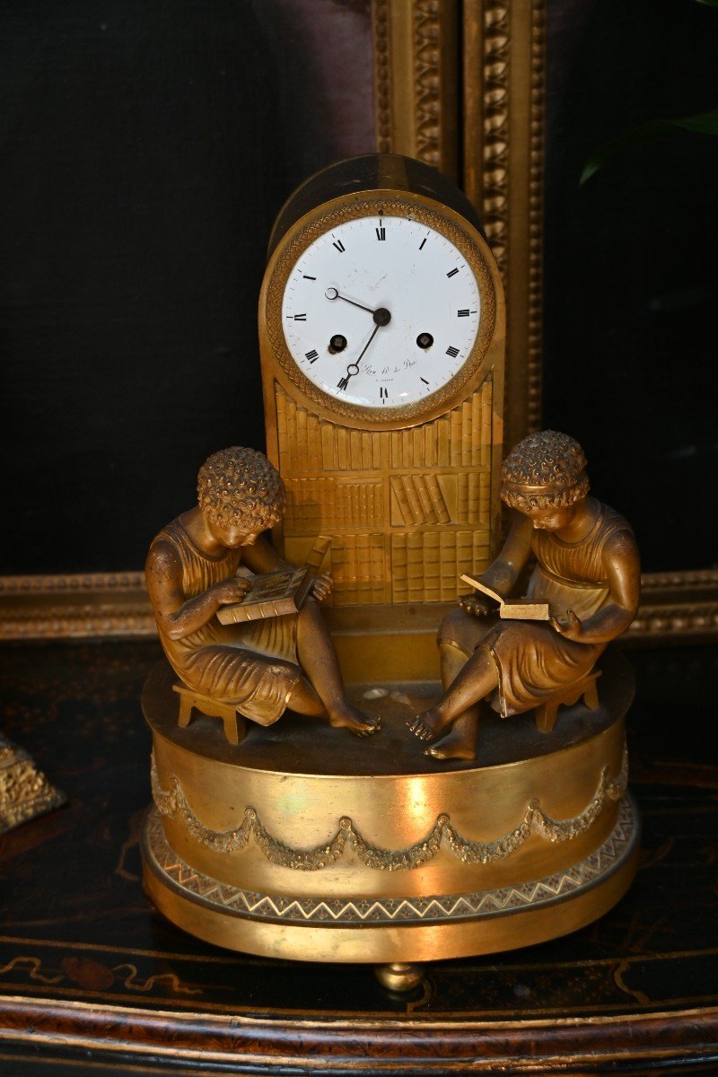 Gilt Bronze Pendulum, Children Reading XIX-photo-2