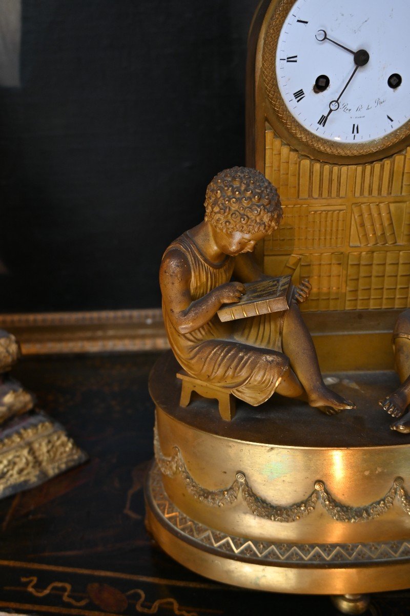 Gilt Bronze Pendulum, Children Reading XIX-photo-2