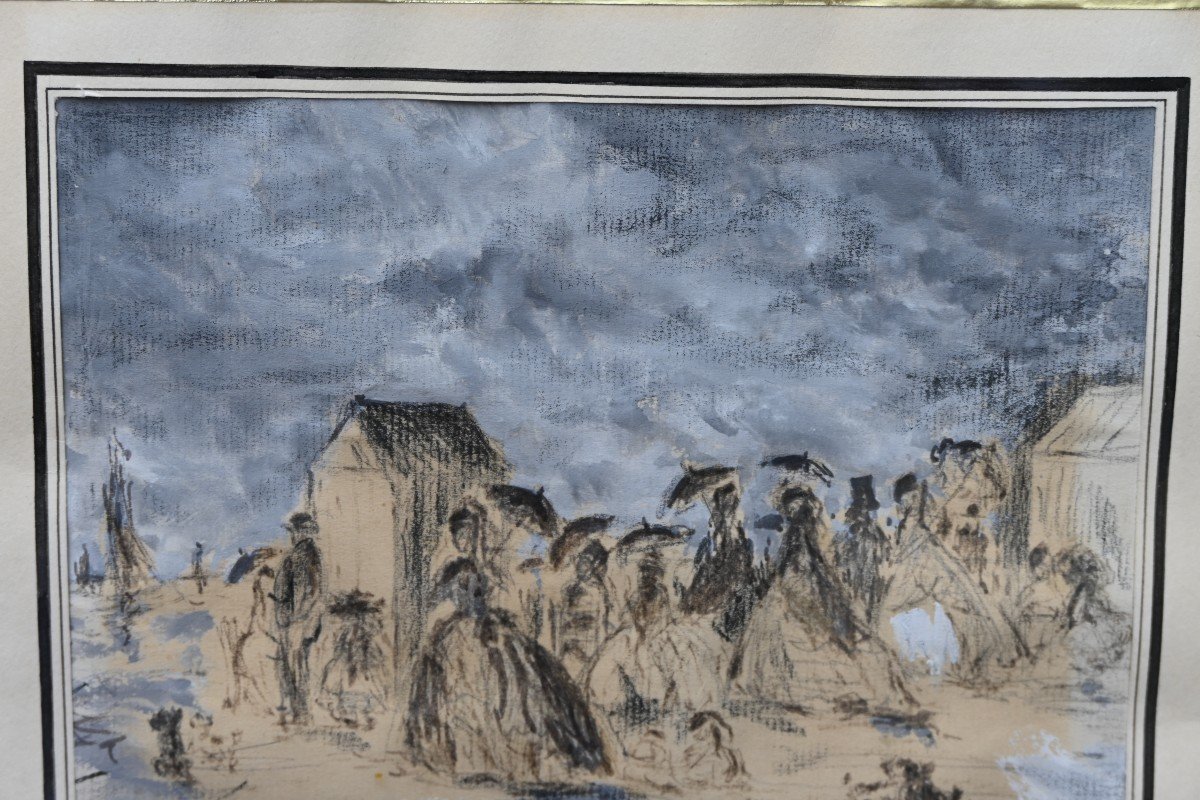 Drawing, Elegant At The Beach Follower Of Eugène Boudin -photo-7