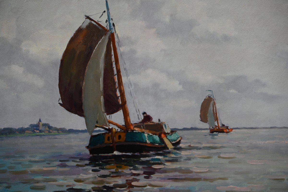 Barge, Dutch School, Oil On Canvas-photo-3