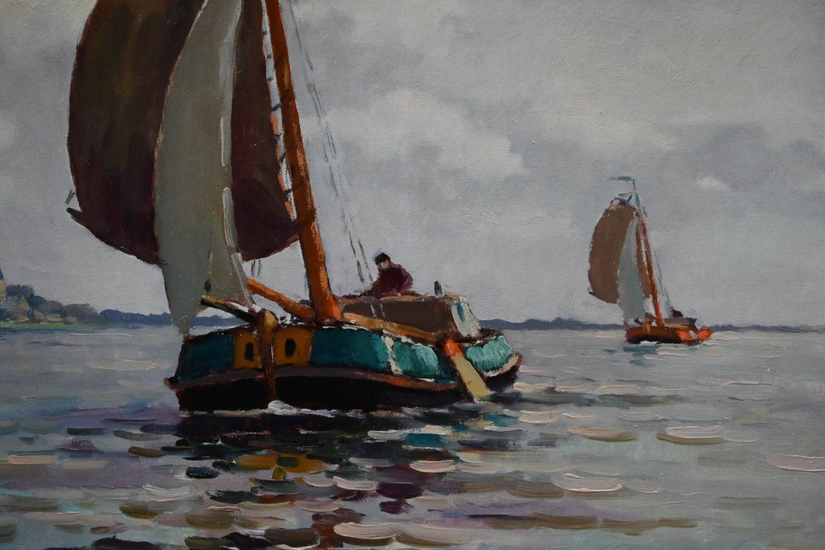 Barge, Dutch School, Oil On Canvas-photo-1