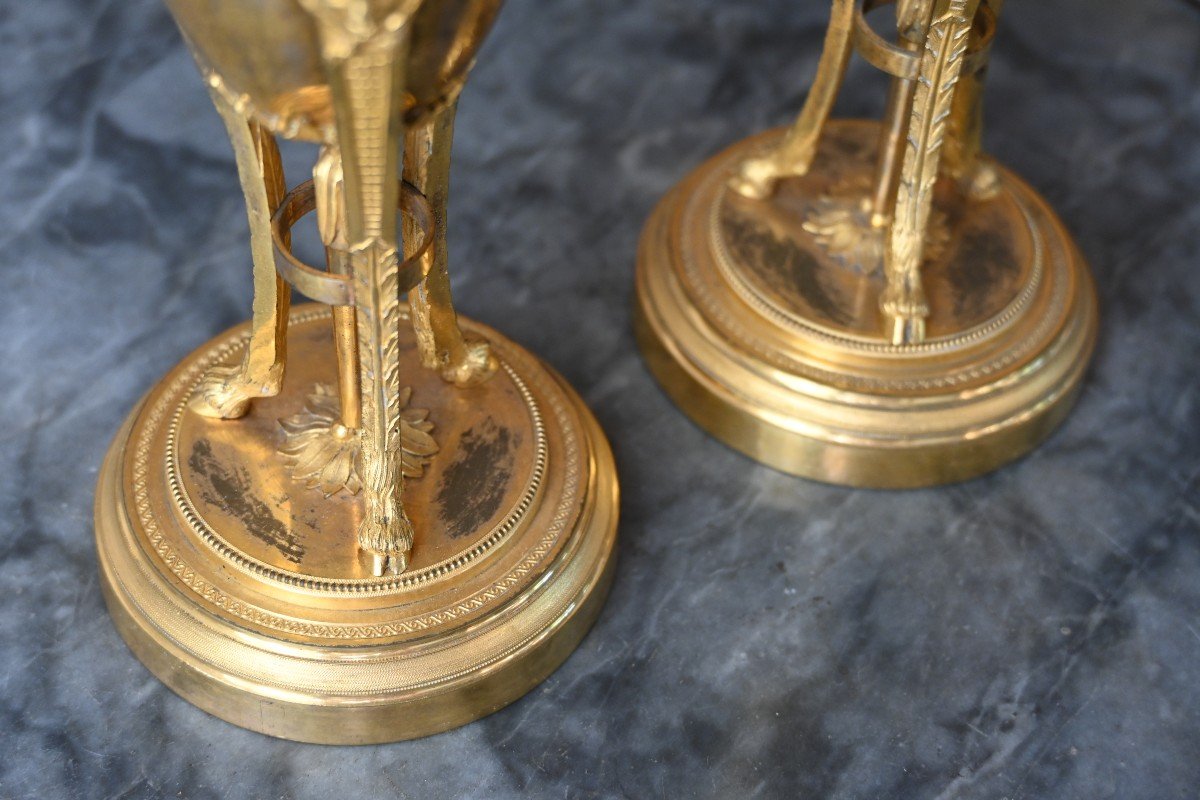 Pair Of Bronze Cassolettes And Candlesticks From The 18th Directoire Period-photo-4