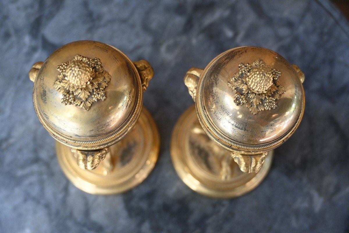 Pair Of Bronze Cassolettes And Candlesticks From The 18th Directoire Period-photo-1