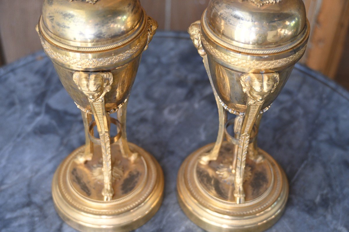 Pair Of Bronze Cassolettes And Candlesticks From The 18th Directoire Period-photo-2