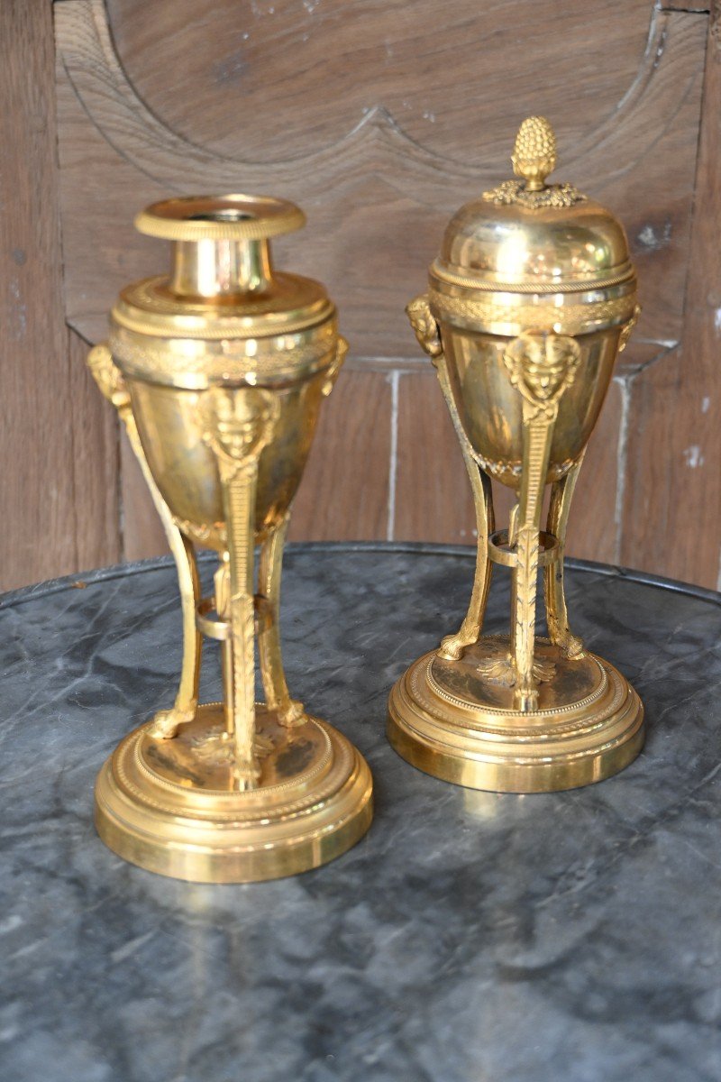 Pair Of Bronze Cassolettes And Candlesticks From The 18th Directoire Period