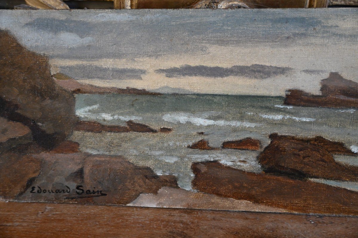 Huile Sur Panneau , Bord De Côtes Signée D Edouard Sain   XIX-photo-4