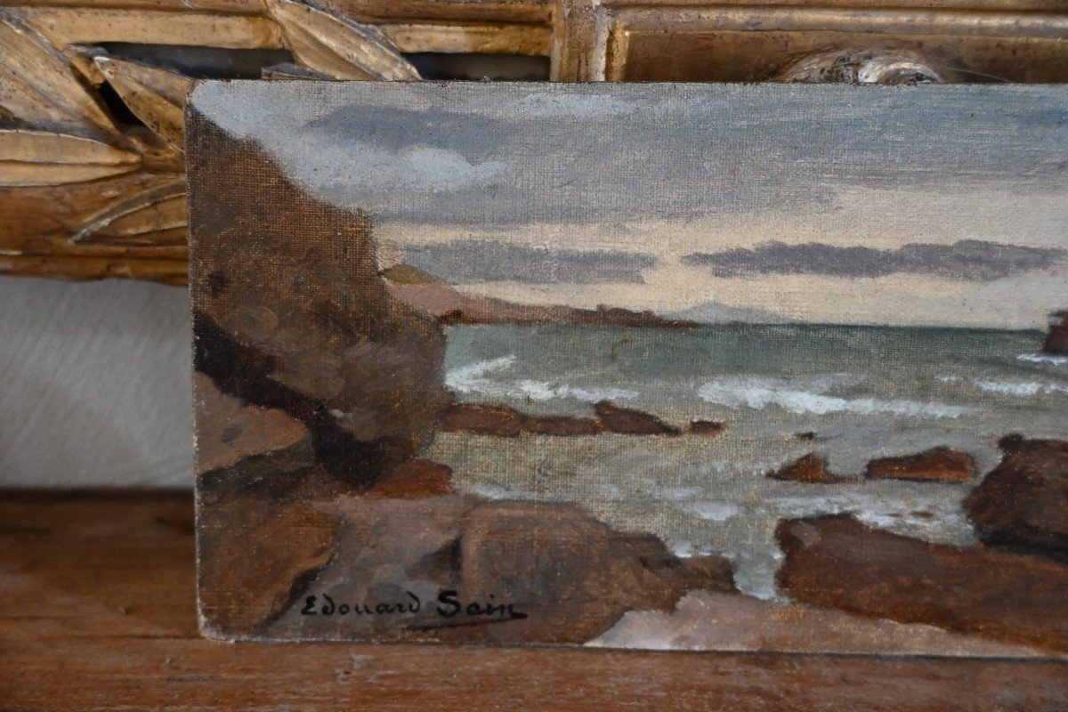 Huile Sur Panneau , Bord De Côtes Signée D Edouard Sain   XIX-photo-1