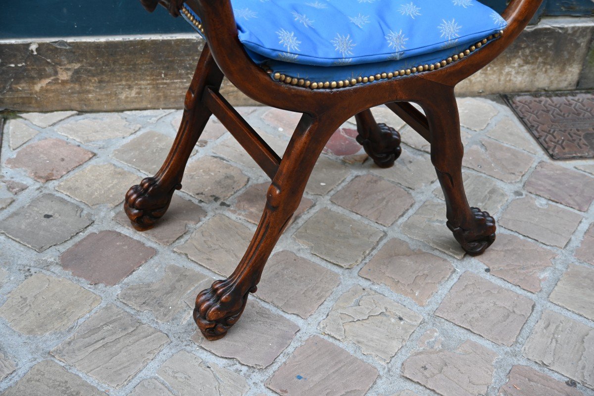 Walnut Curule Stool, 19th Empire-photo-3