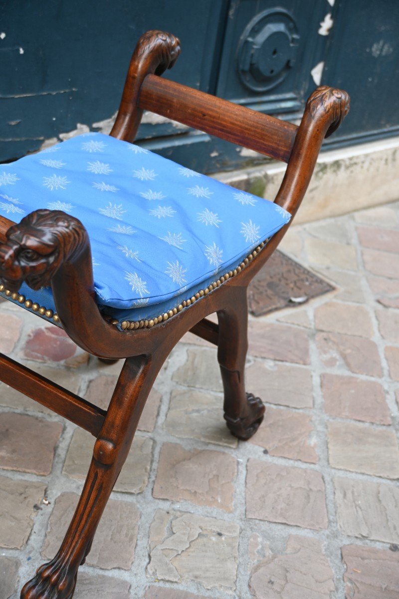 Walnut Curule Stool, 19th Empire-photo-2