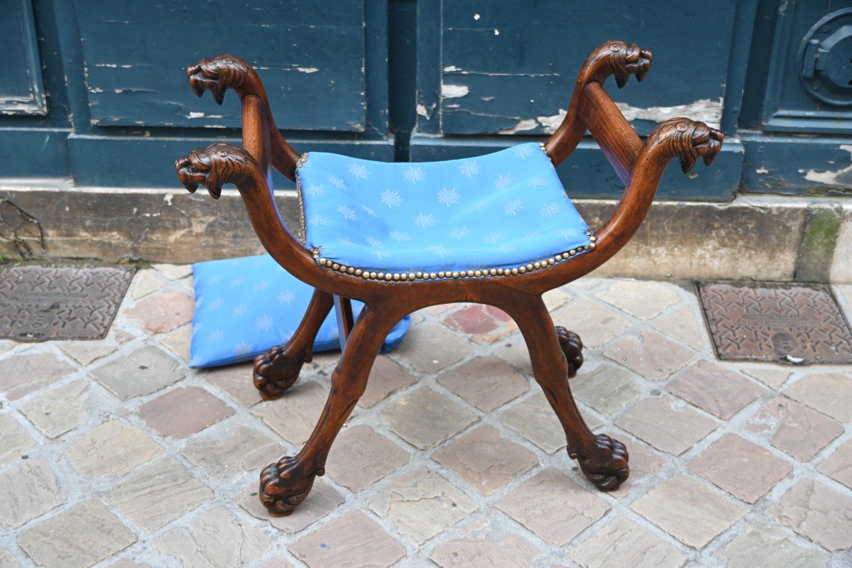 Walnut Curule Stool, 19th Empire-photo-6