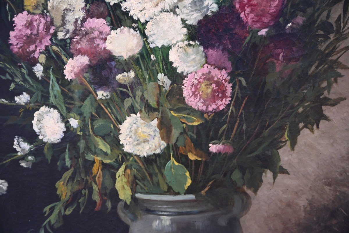 Large Oil Bouquet Of Flowers By Cauchois-photo-1