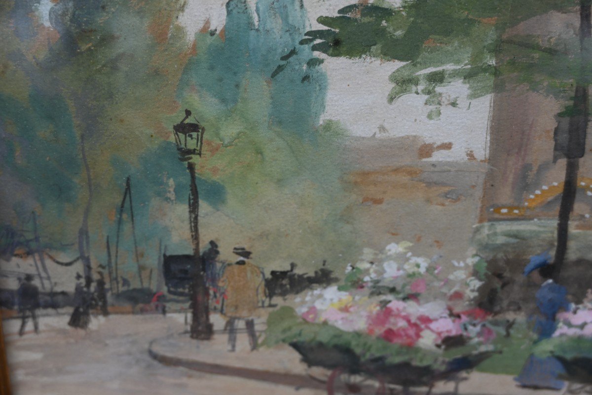 The Flower Sellers Gouache, Signed By V Gilbert-photo-5