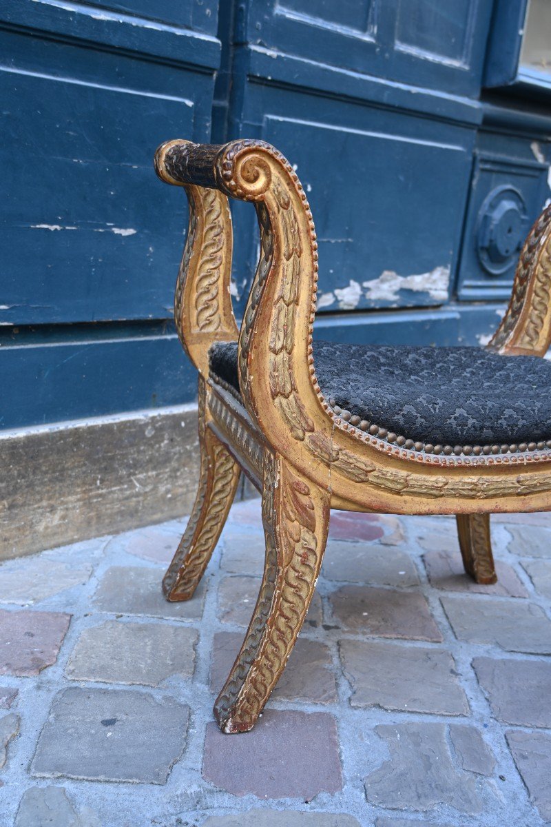 Curule Stool In Gilded Wood From The Directoire Period-photo-2