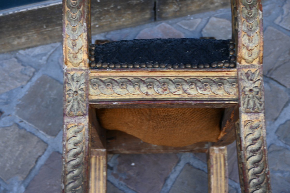 Curule Stool In Gilded Wood From The Directoire Period-photo-1