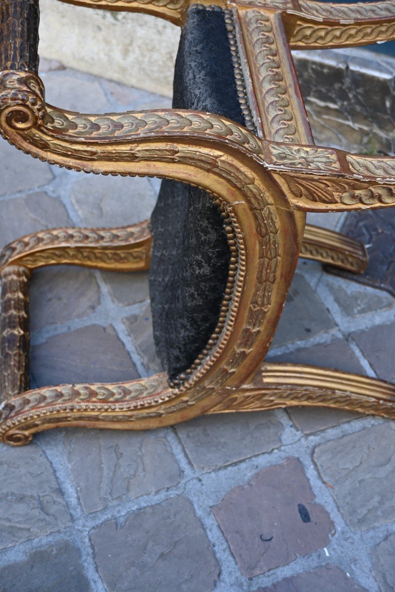 Curule Stool In Gilded Wood From The Directoire Period-photo-3