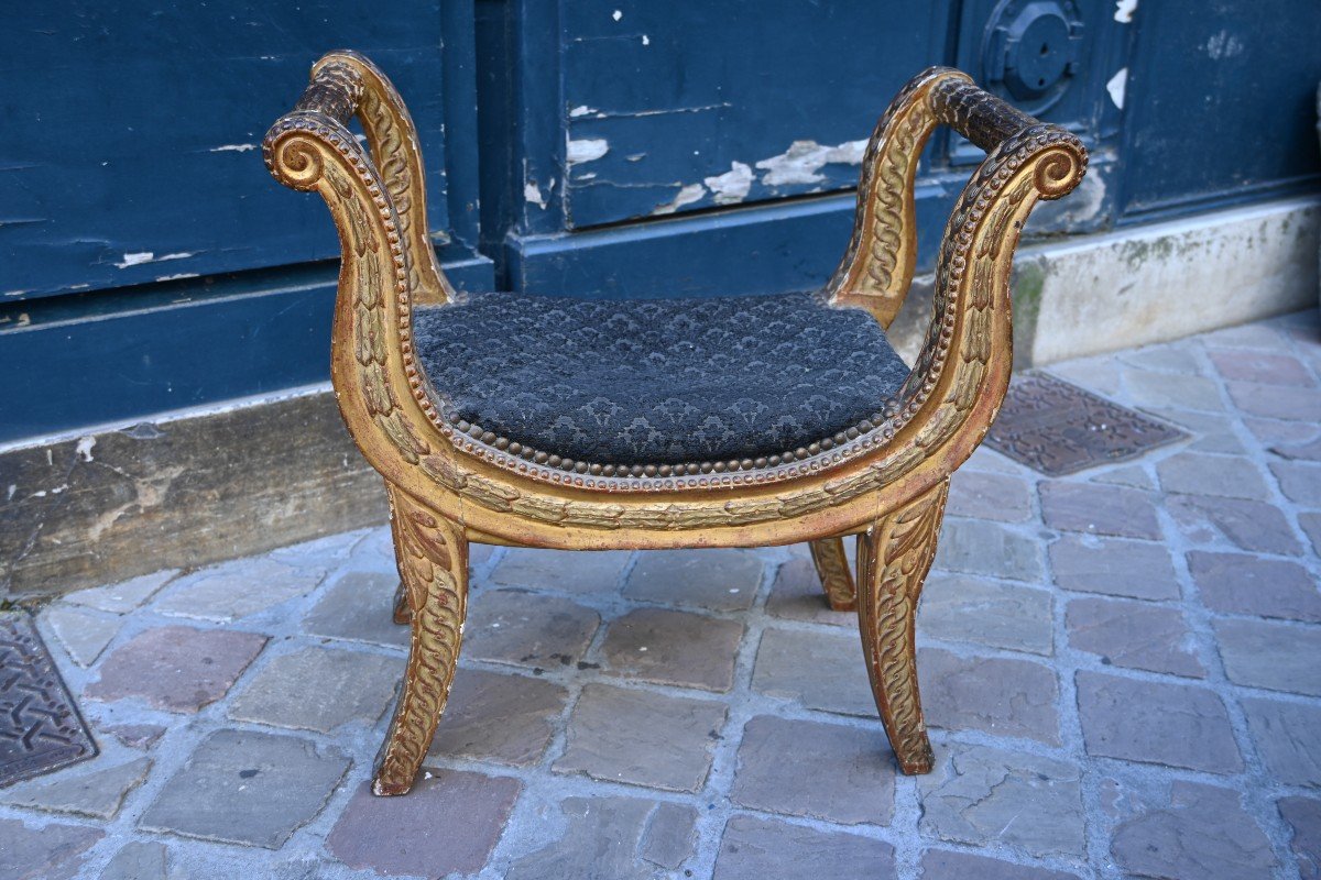 Curule Stool In Gilded Wood From The Directoire Period