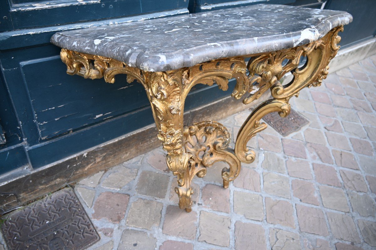 Louis XV Period Gilded Wood Wall Console From The 18th Century-photo-3