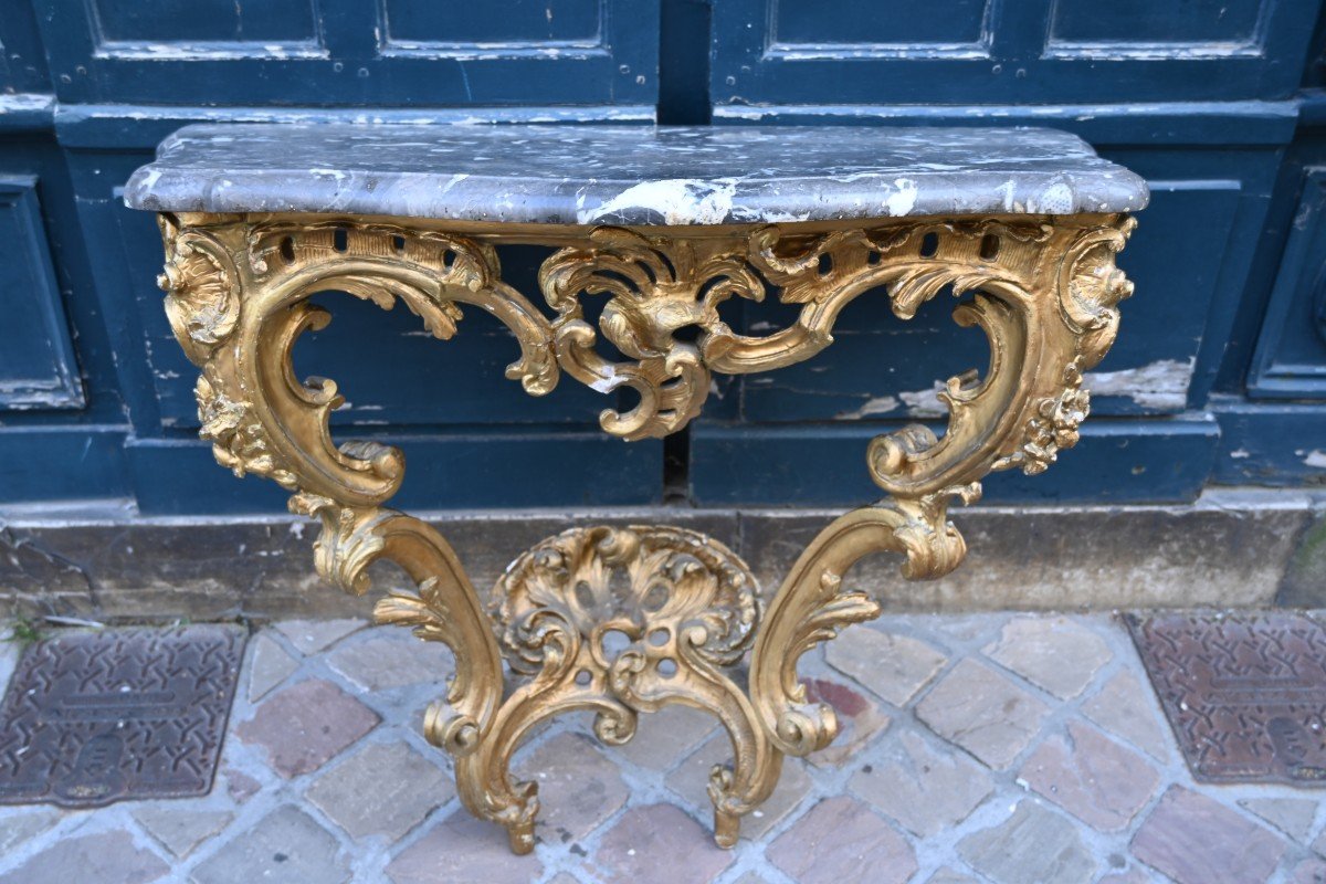 Louis XV Period Gilded Wood Wall Console From The 18th Century-photo-5