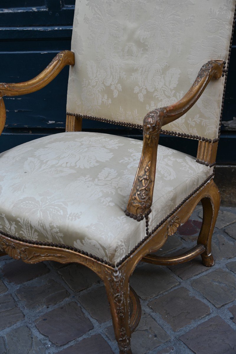 Large Regence Gilt Wood Flat Back Armchair-photo-2