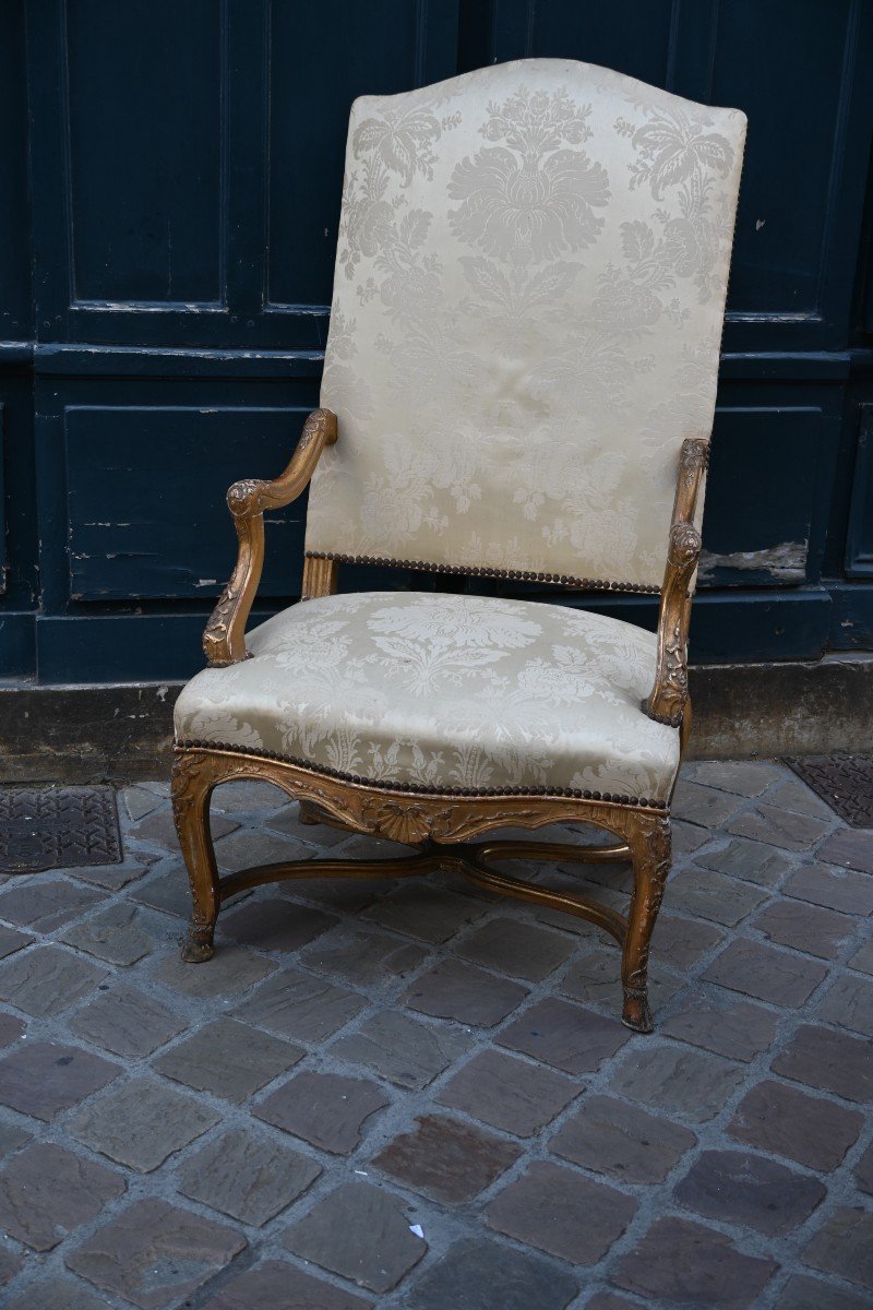 Large Regence Gilt Wood Flat Back Armchair-photo-7