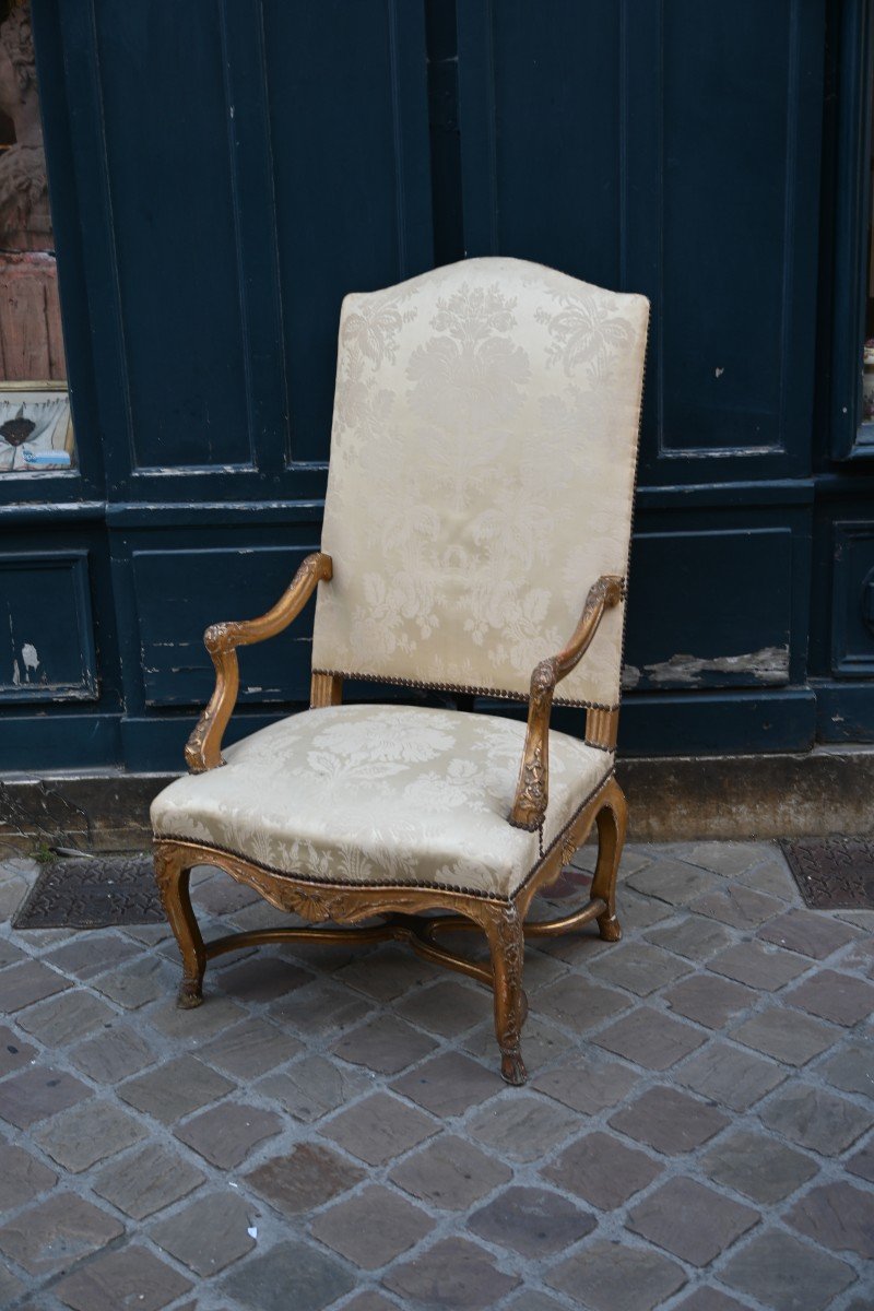 Large Regence Gilt Wood Flat Back Armchair-photo-8