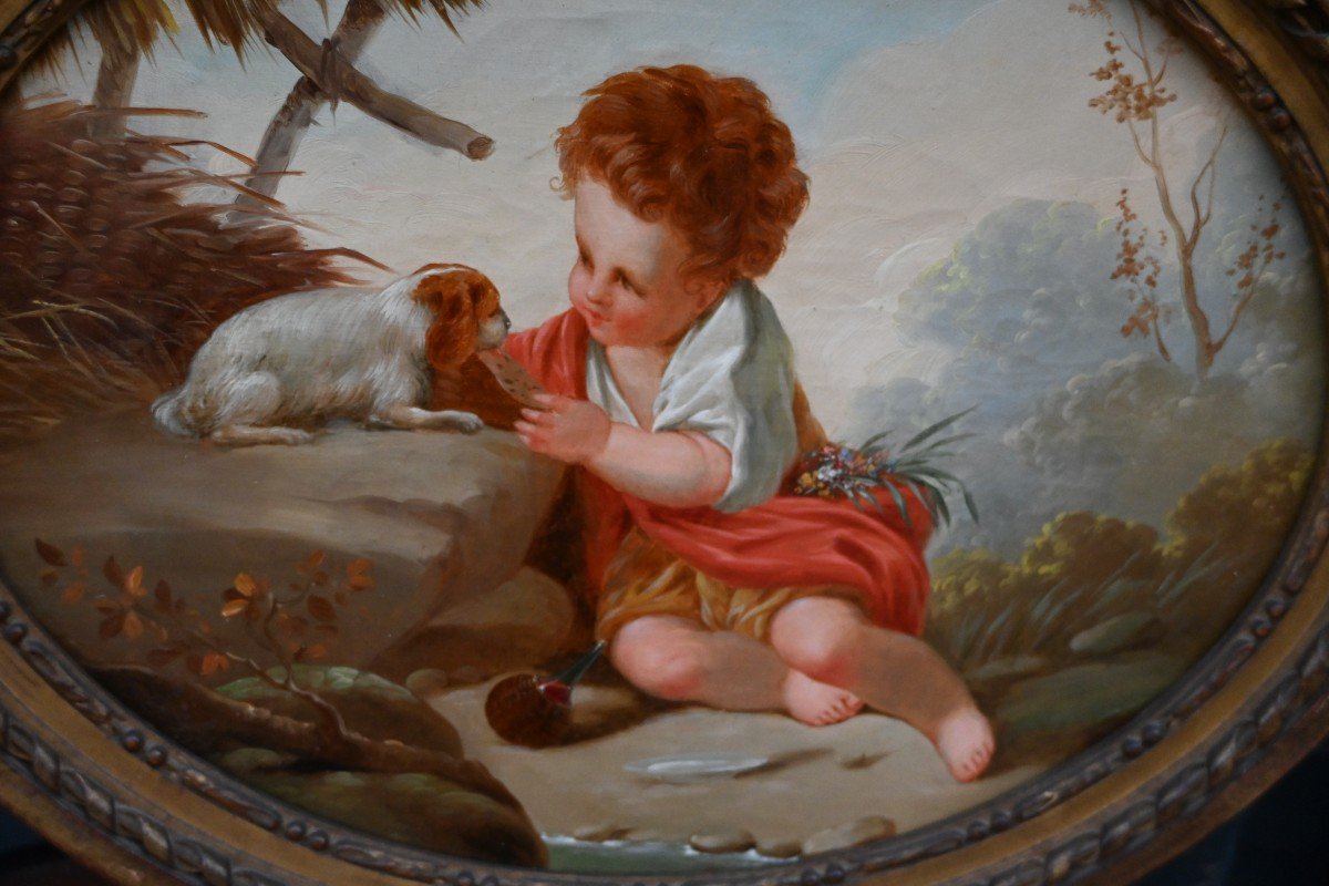 Huet Jean Baptiste Suiveur de  , enfant et son chiot-photo-3