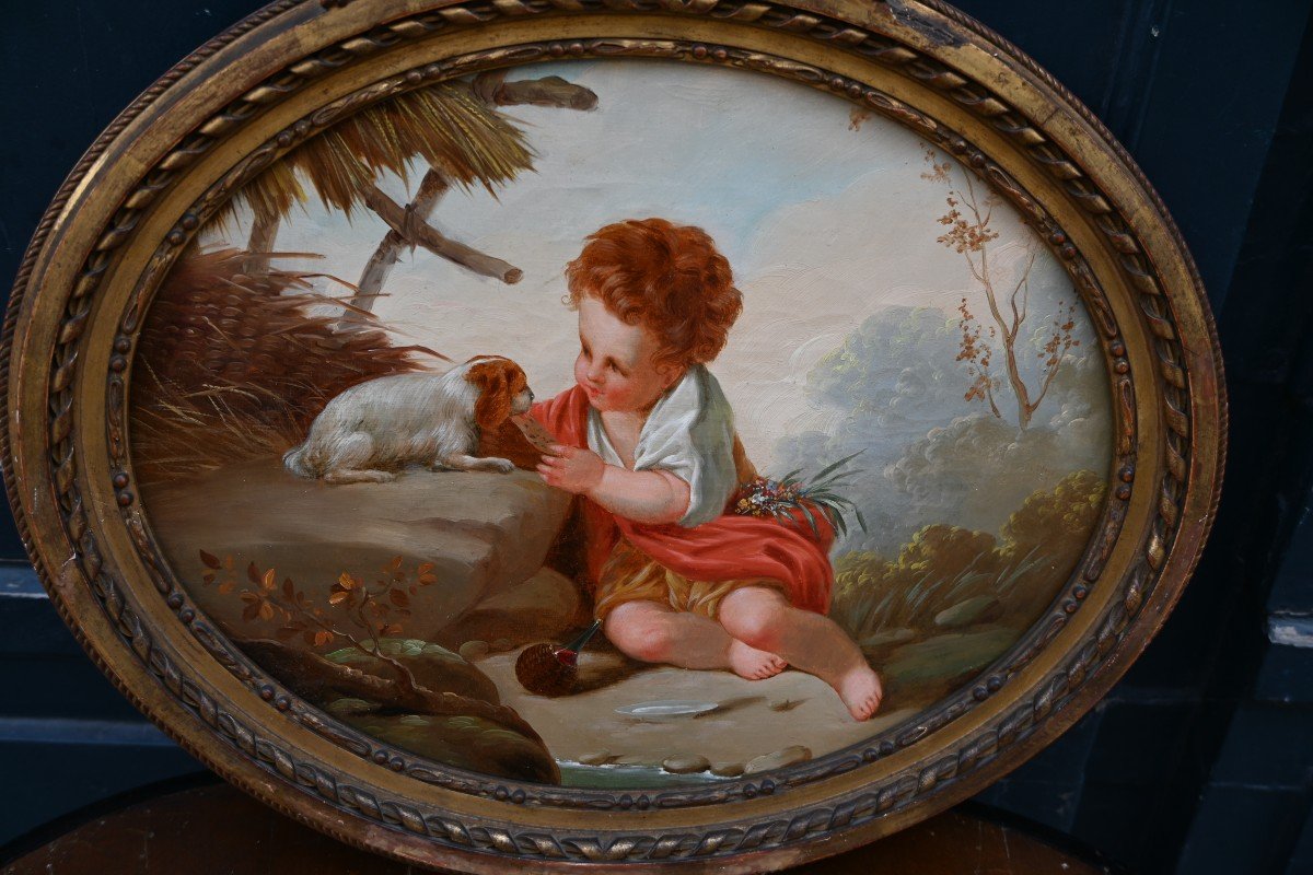 Huet Jean Baptiste Suiveur de  , enfant et son chiot-photo-2