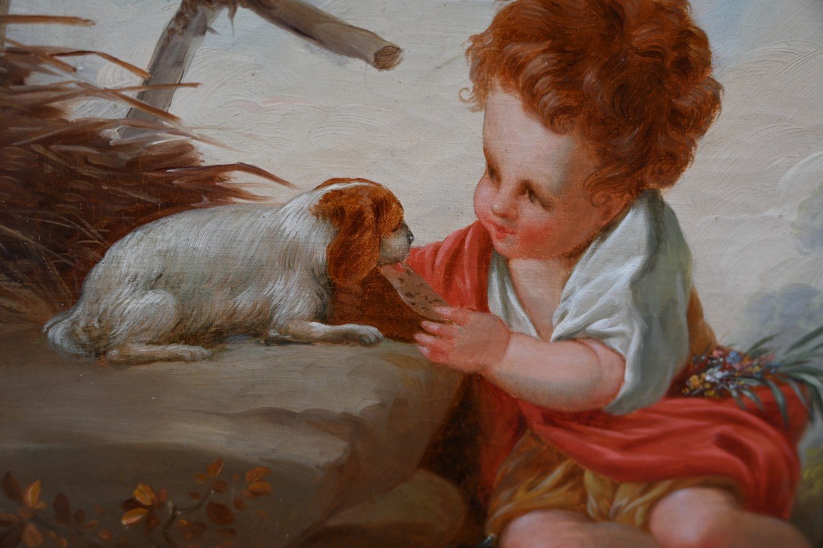 Huet Jean Baptiste Suiveur de  , enfant et son chiot-photo-4