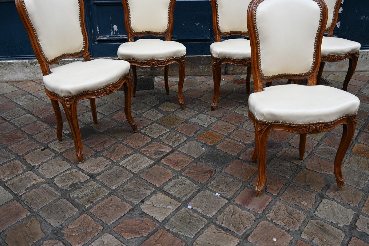 Set Of Six Louis XV Period Cabriolet Chairs From The 18th Century-photo-3