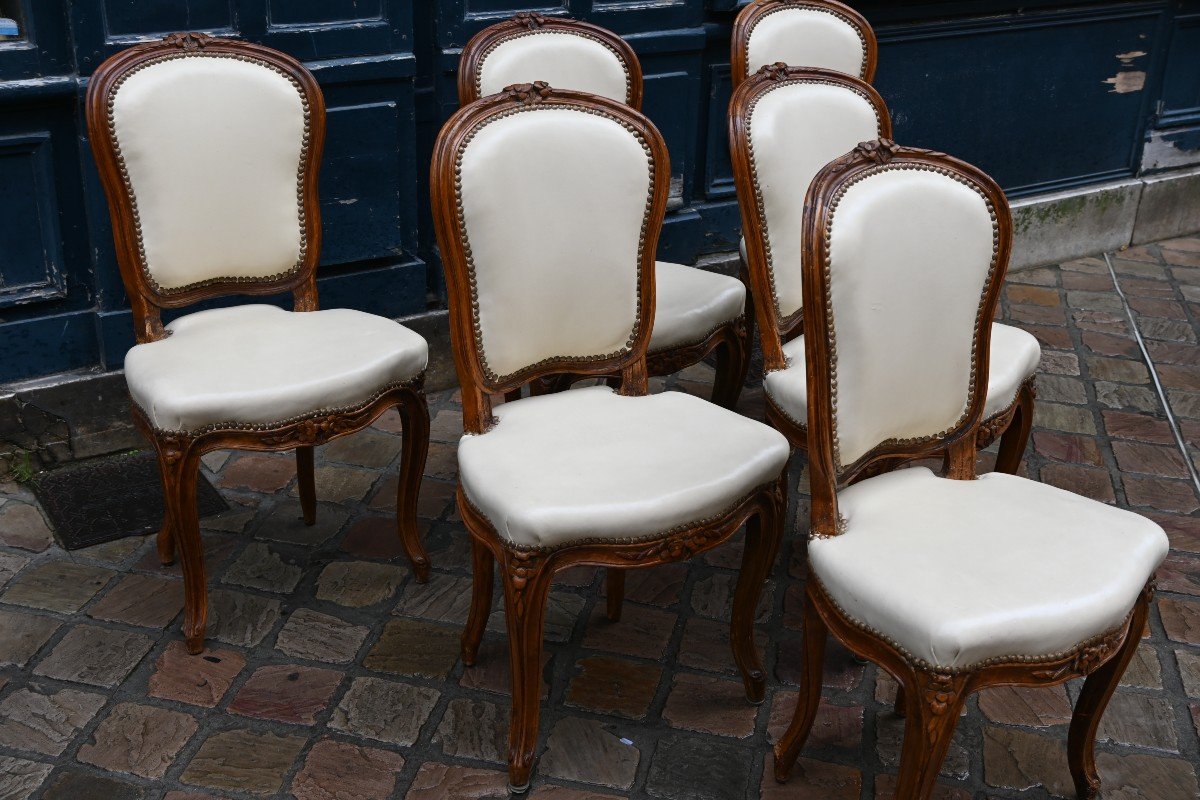 Set Of Six Louis XV Period Cabriolet Chairs From The 18th Century-photo-2