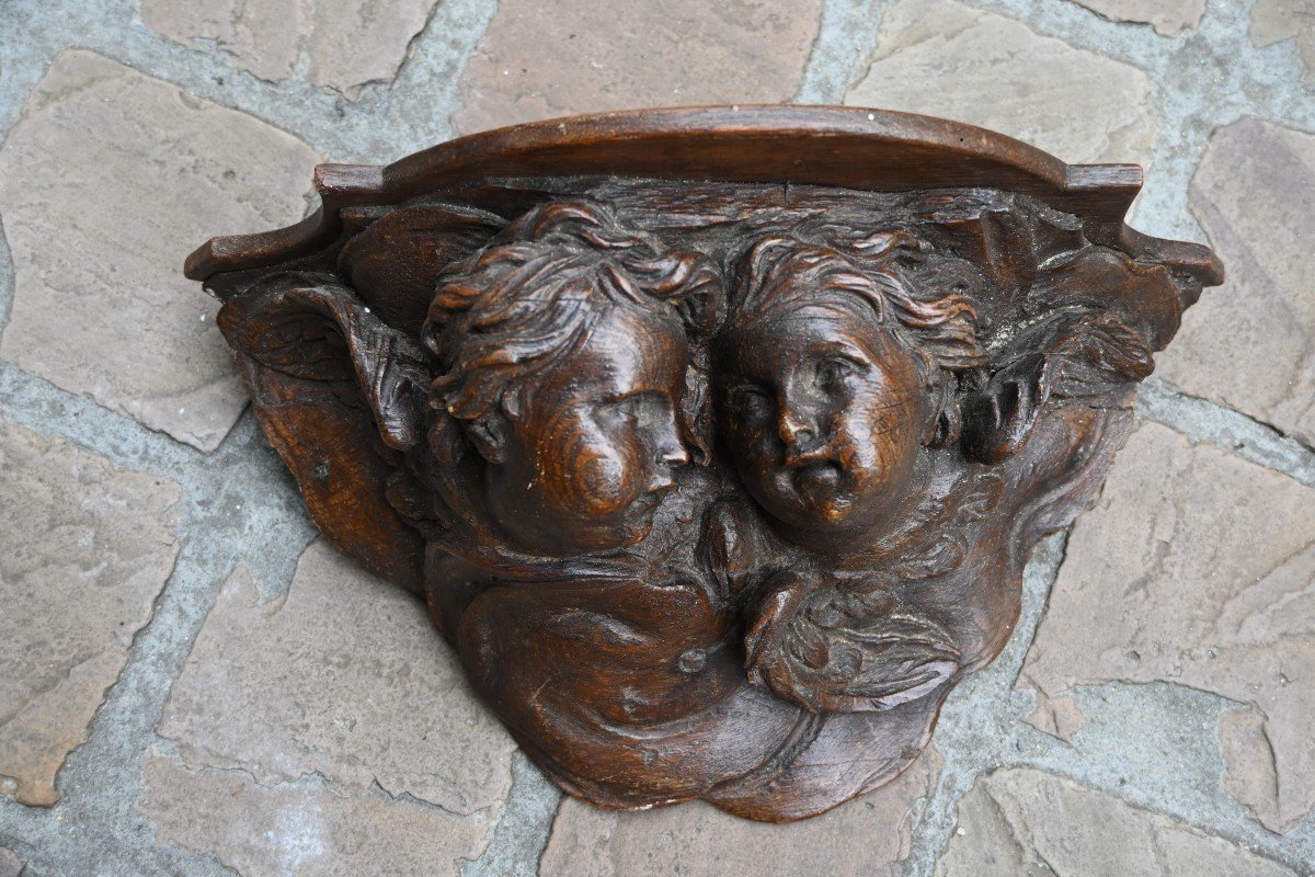 Double Angel Heads In Natural Wood From The Louis XIV Period -photo-2