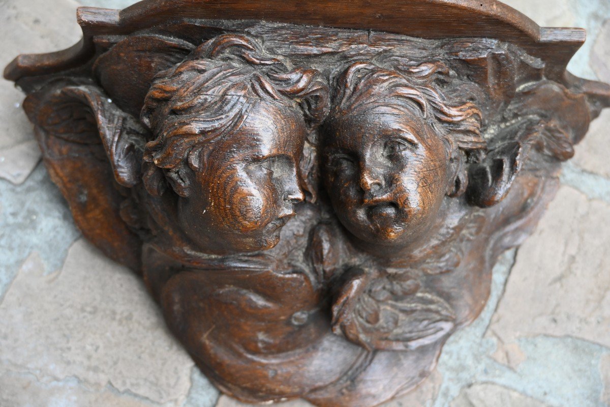 Double Angel Heads In Natural Wood From The Louis XIV Period -photo-3