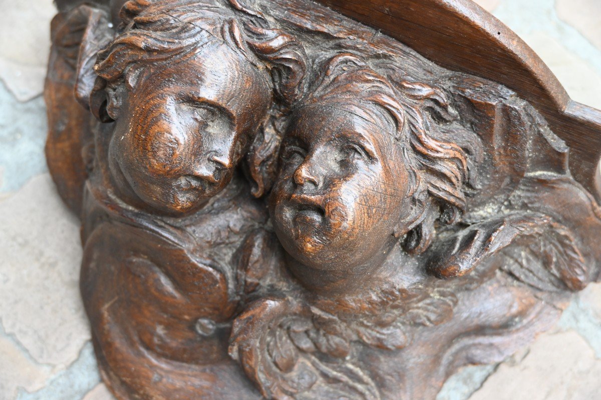 Double Angel Heads In Natural Wood From The Louis XIV Period -photo-4