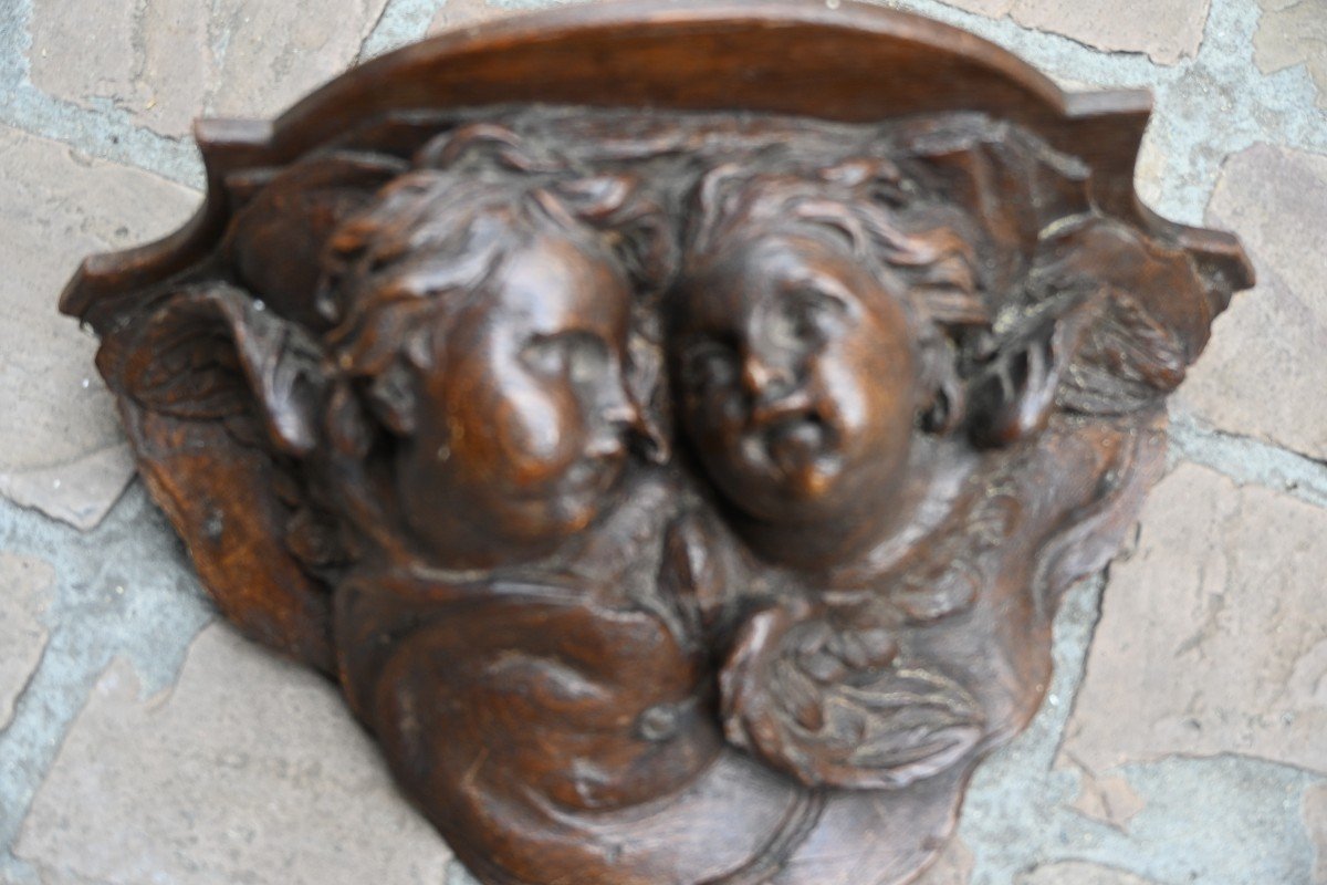 Double Angel Heads In Natural Wood From The Louis XIV Period -photo-3