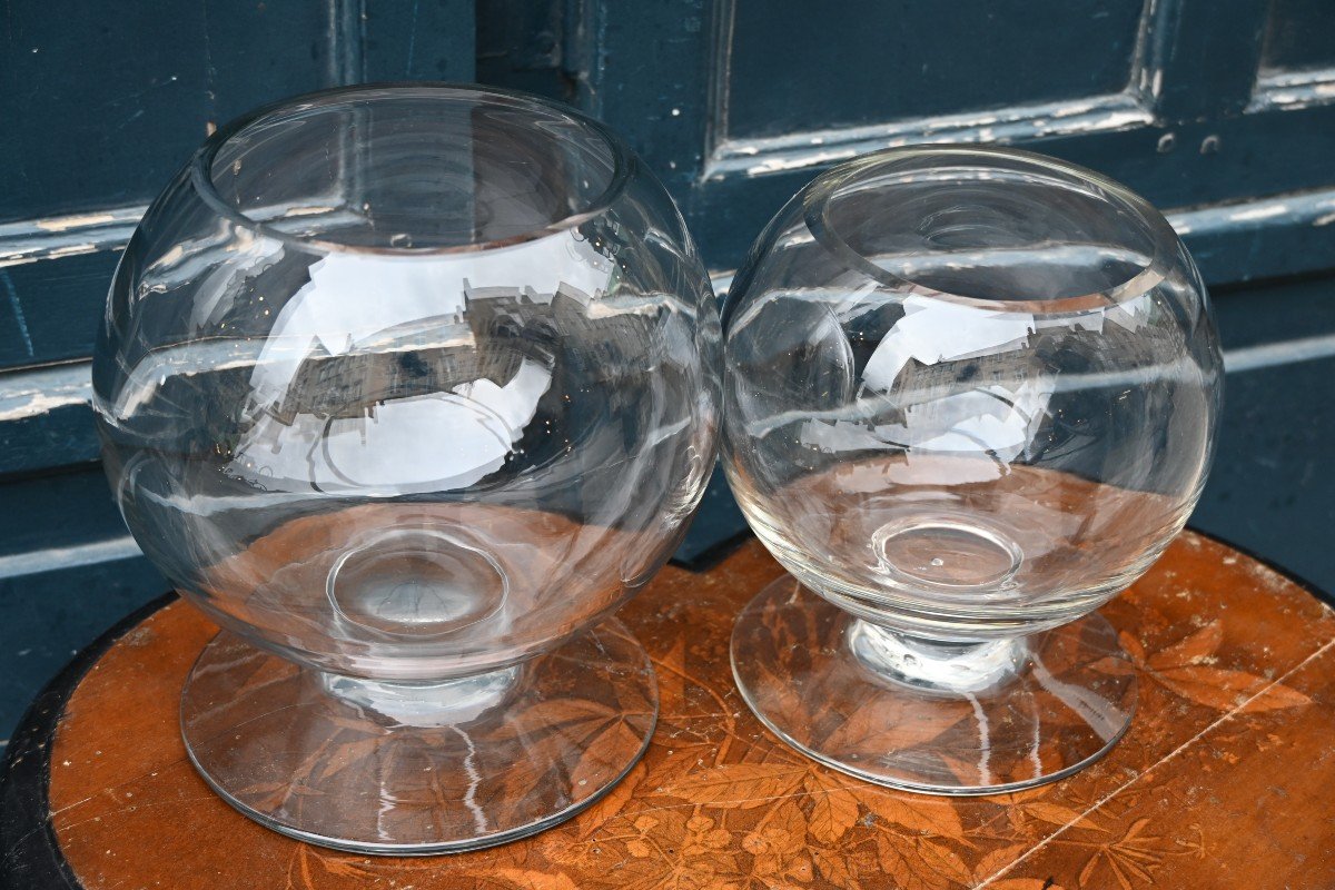 Deux Aquariums  globulaires en verre  Du XIX-photo-2