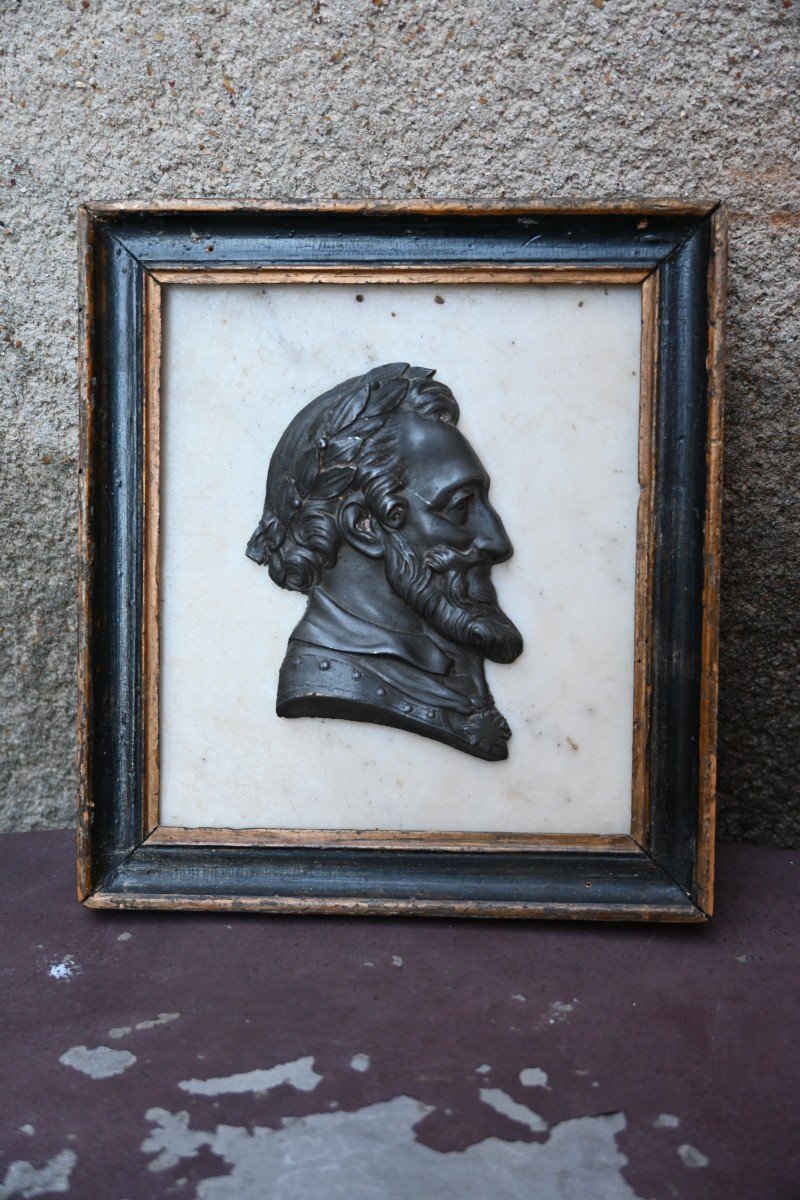 Plaque En Marbre Blanc Avec Profil D Henri Iv-photo-2