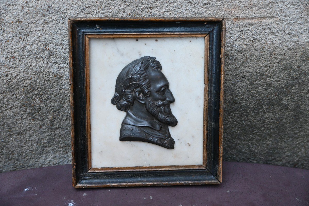 Plaque En Marbre Blanc Avec Profil D Henri Iv-photo-2