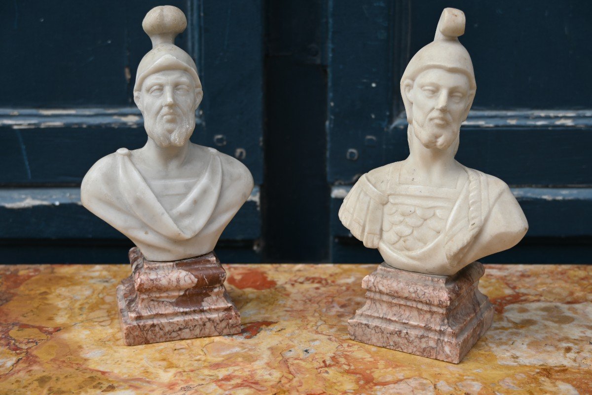 Pair Of Small Marble Busts Of Warriors, Provenance Duchess Of Berry-photo-2