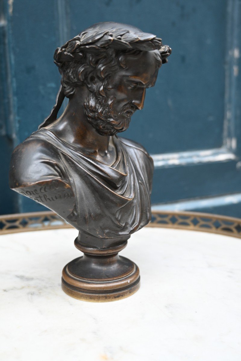 Small Bronze Bust Of A Man In Antique Style After Mathurin Moreau-photo-2