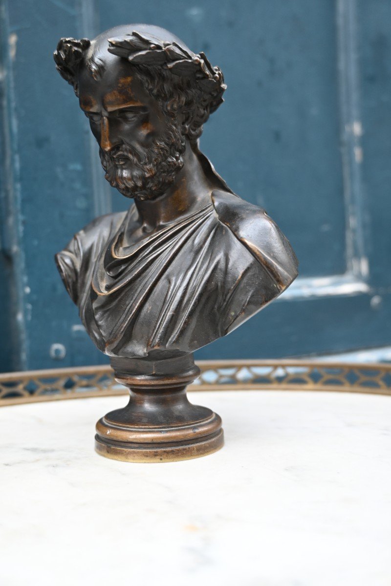 Small Bronze Bust Of A Man In Antique Style After Mathurin Moreau-photo-3