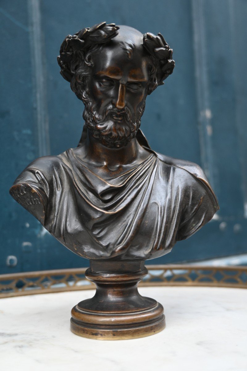 Small Bronze Bust Of A Man In Antique Style After Mathurin Moreau-photo-4