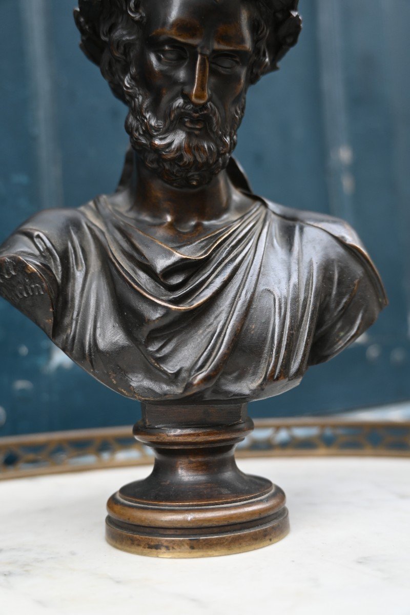 Small Bronze Bust Of A Man In Antique Style After Mathurin Moreau-photo-2